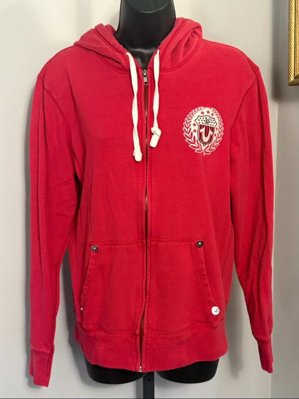 True Religion Medium Red Hoodie Full Zip Jacket Sweatshirt